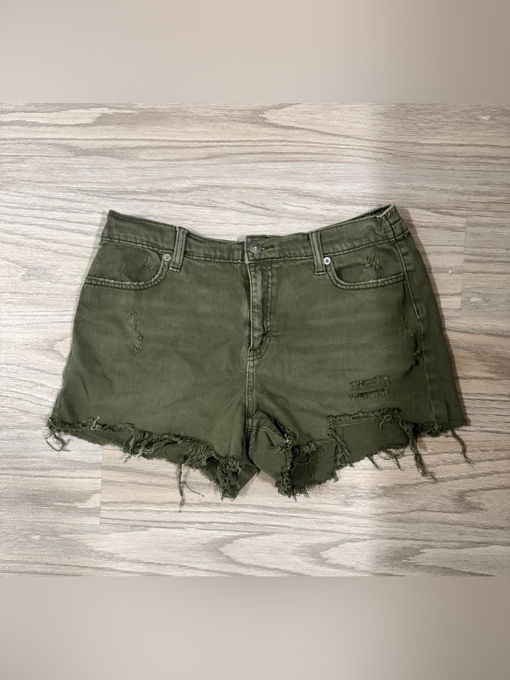 Aerie Distressed Olive Green Denim Cutoff Shorts Raw Hem Frayed M